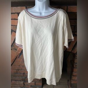 GAP short sleeve sweatshirt 2XL Ivory with navy red stripes collar and sleeves